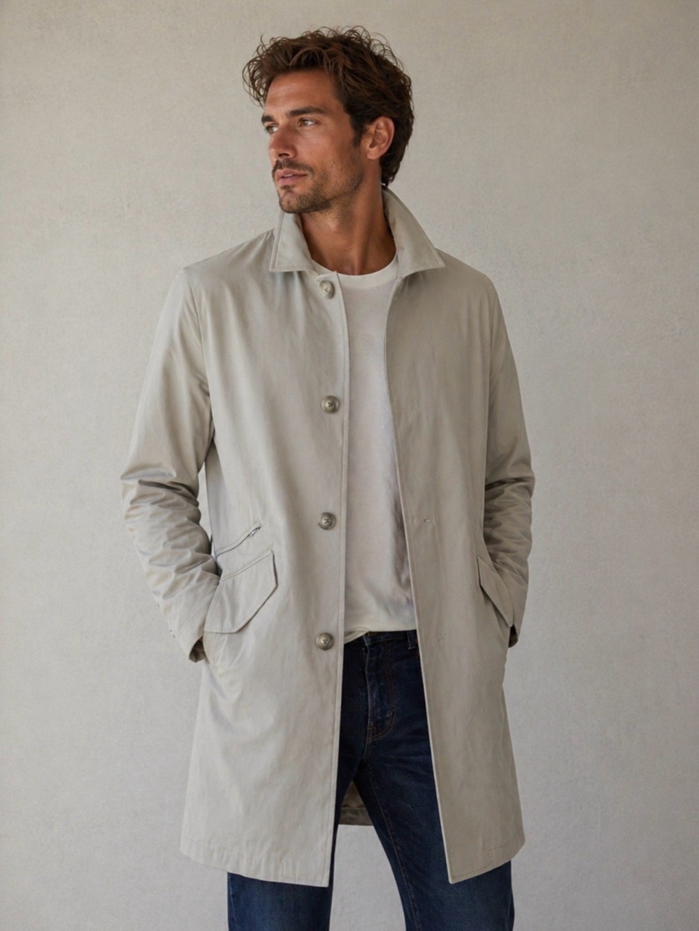 Theory Decker Men’s Sturdy Seed Single-Breasted Coat Classic Trench
